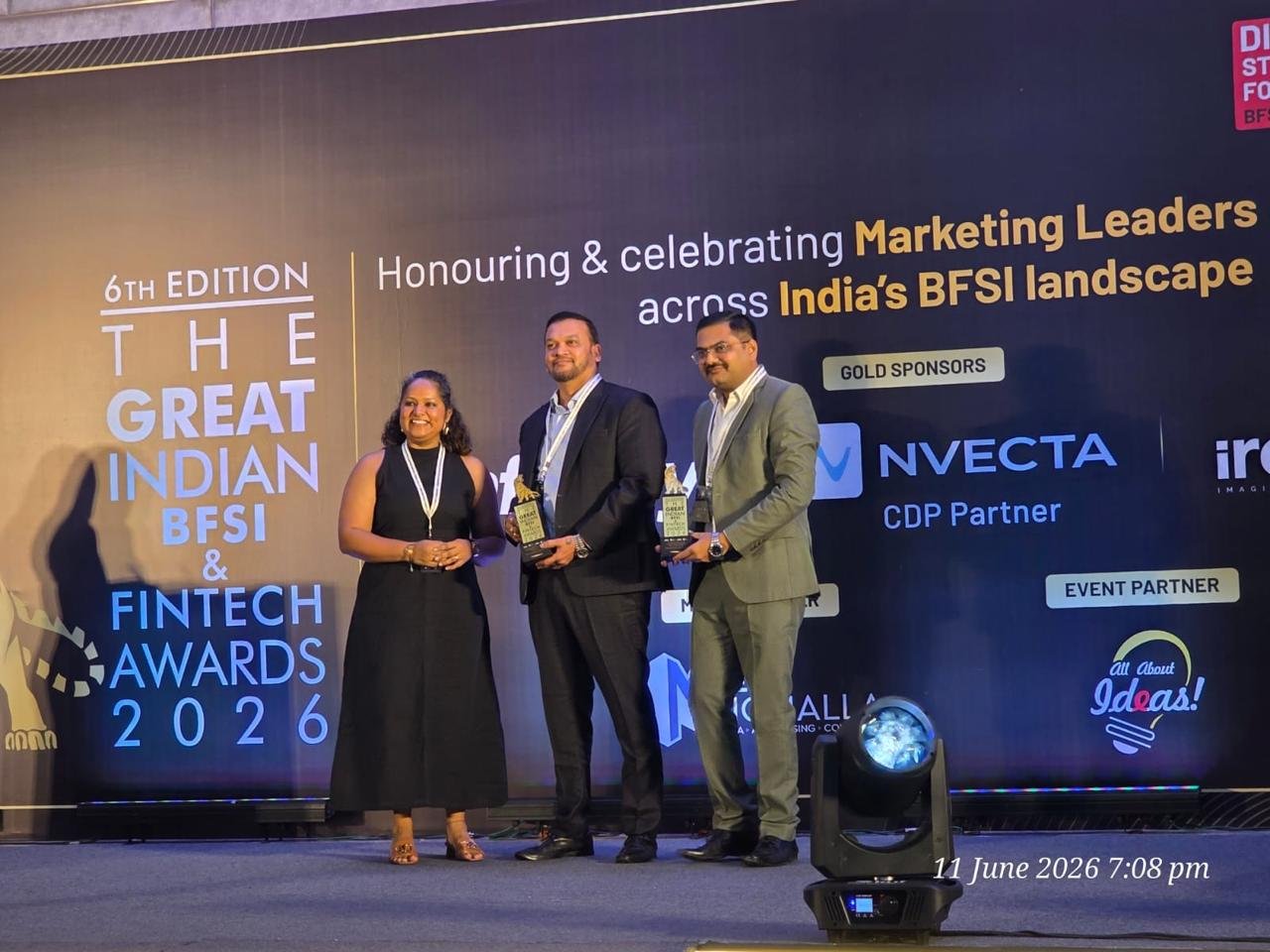 Integrated team receiving The Great Indian BFSI and Fintech Awards 2026