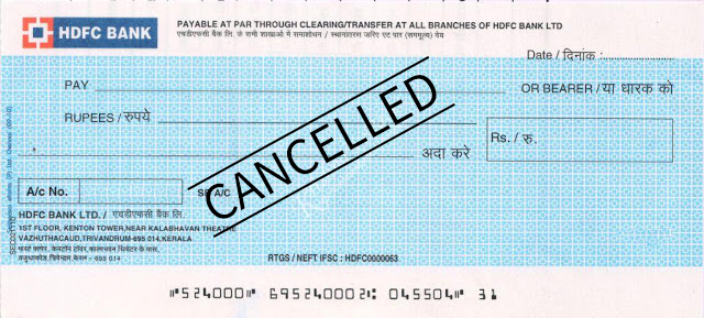 Cancelled Cheque Leaf Sample